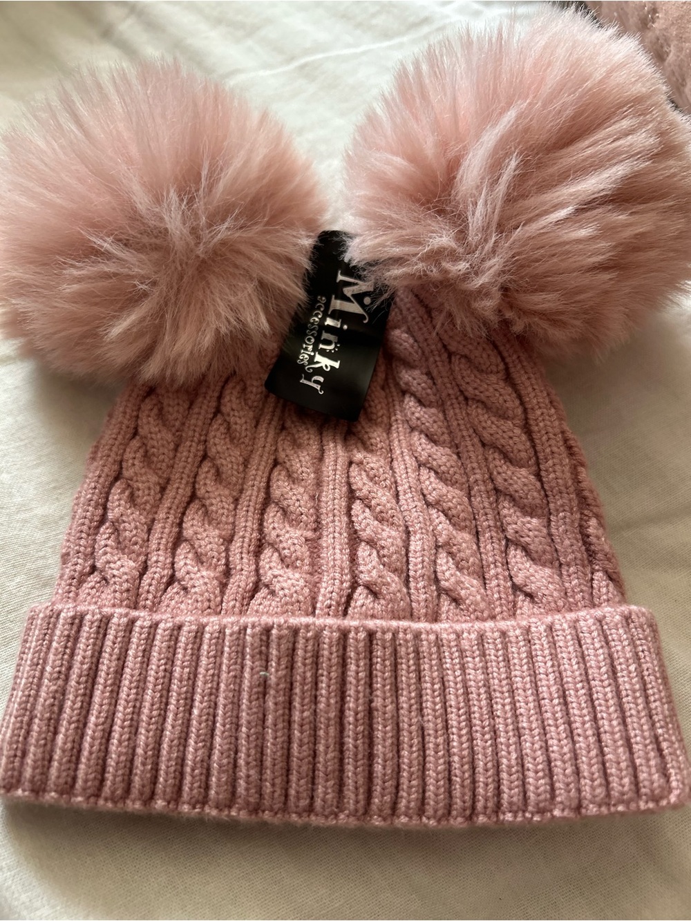 Baby Pink Double Pom Pom Knit Hat